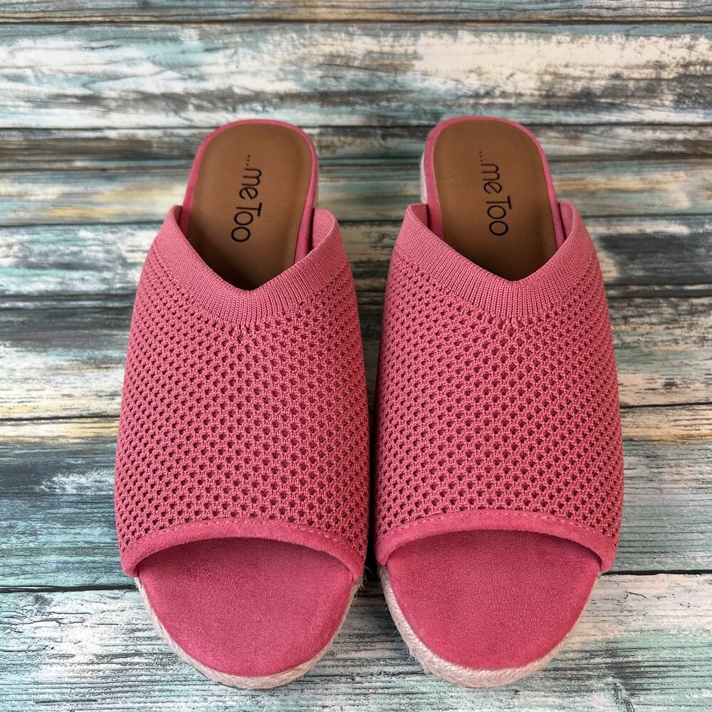 Me Too Espadrille Sandal Womens 8.5 Coral Pink Wedge Heel Open Toe Mules Slides